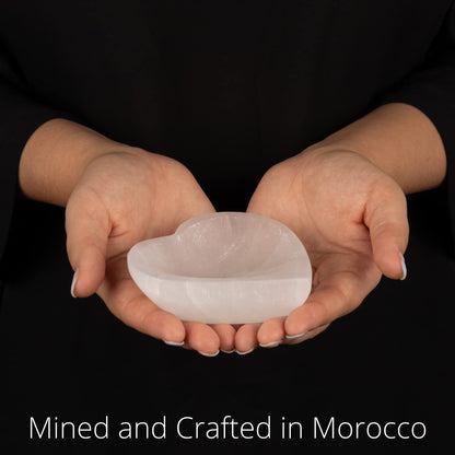 Wish Well Heart Selenite Bowl for Crystals Charging – 4" Selenite Crystal Bowl – Mined and Crafted in Morocco – Ideal for Cleansing and Recharging Crystals and Healing Stones, Meditation, and Decor