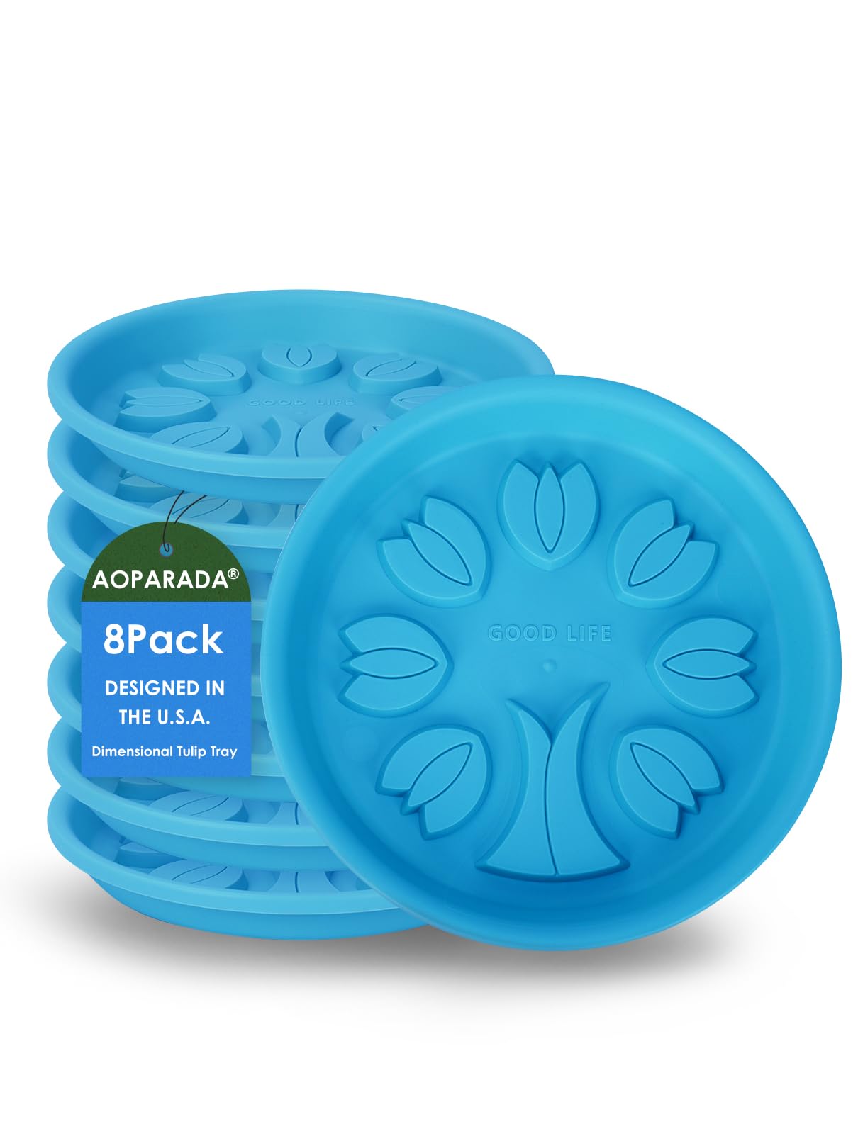 Aoparada® 10 Inch Plant Saucers (4-Pack) - Tulip-Design Leak-Proof Trays for Small Pots - Protect Surfaces & Nurture Plants - Heavy-Duty for Indoor/Outdoor(Blue)