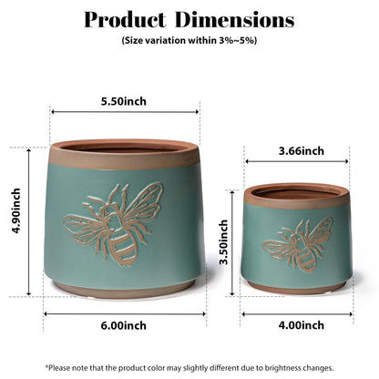 YBX Terracotta Pots with Drainage Holes, Bee Decor, Planter for Indoor Plants, Flower Pots Indoor Succulent, Herbs, Snake Plants (Turquoise, 6+4 Inch)