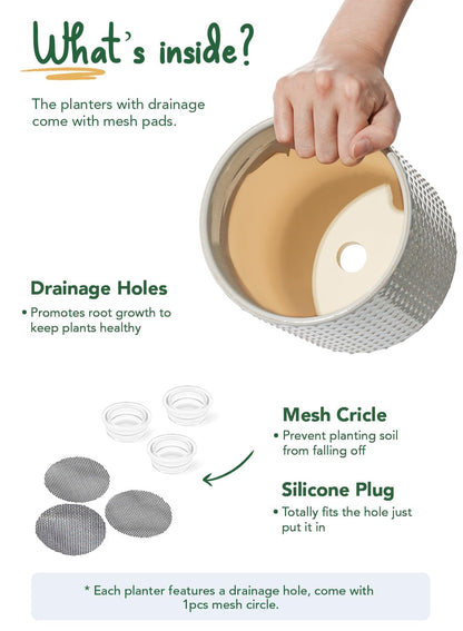 LE TAUCI Ceramic Pots for Plants, 10/8/6 Inch Indoor Planters with Draiange Hole, Silicone Plug & Mesh Pad, Modern Rasied-Dots Pots for Home Office, Set of 3, Glossy, Star Gray