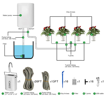 DOMICA Automatic Plant Waterer Indoor Self Watering System for 16 Potted Plants, Auto Drip Irrigation Kit Water Timer