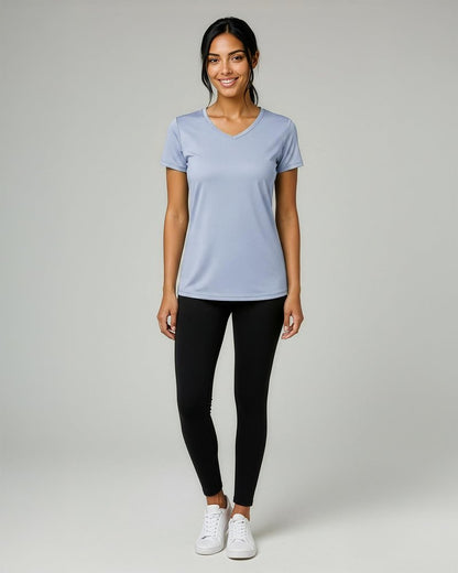 Real Essentials 5 Pack: Women's Dry-Fit Short Sleeve V Neck T Shirt Workout Fitness Yoga Top Tee, Set 16, XS