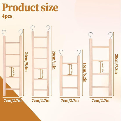 4 Pcs Wooden Bird Ladder Bird Toys for Parakeets Ladder Climbing Parakeet Toys Hanging Birds Ladders for Cage Cockatoo Toy for Parrots, Cockatoo, Lovebirds