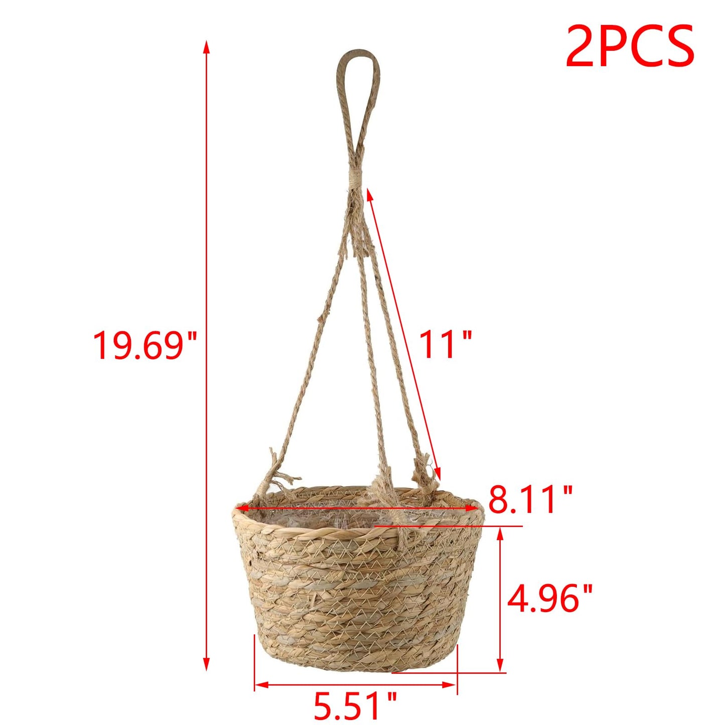 MY MIRONEY 2PCS Hanging Planter Basket Natural Seagrass Woven Plant Pot Hanger Hanging Plant Holder with Twine for Home Decor, Indoor & Outdoor Use, 8.11" x 4.96", Khaki