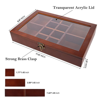 Mooncraftlogy Adjustable Rock Display Case, Crystal Collection Box with Shelves, Wood Witchy Stones Organizer Storage,Gem Holder with Lid for Seashell, Collectibles, Wiccan Gift (Brown)