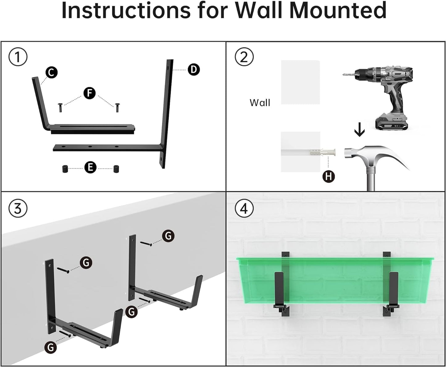 Y&M 4 PCS Adjustable Window Box Brackets for Planter Box, Heavy Duty Wall Mounted Hooks Hangers for Flower Baskets Holder Durable, Hanging Brackets for Fence Patio Garden Balcony