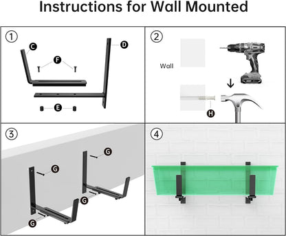 Y&M 4 PCS Adjustable Window Box Brackets for Planter Box, Heavy Duty Wall Mounted Hooks Hangers for Flower Baskets Holder Durable, Hanging Brackets for Fence Patio Garden Balcony