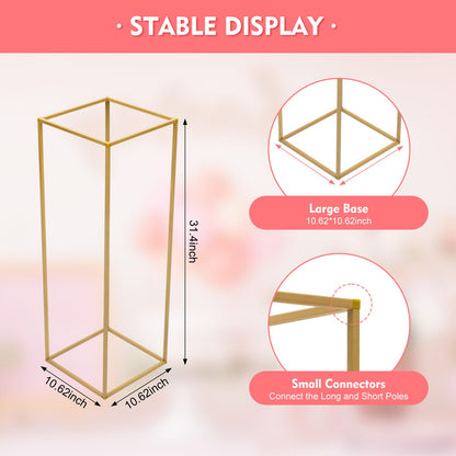 10 Pack 31.5 Inch Gold Wedding Flower Stand Metal Vase Column Stand Geometric Centerpiece Vase for Home Party Wedding Decorations, Rectangular Flower Display Rack