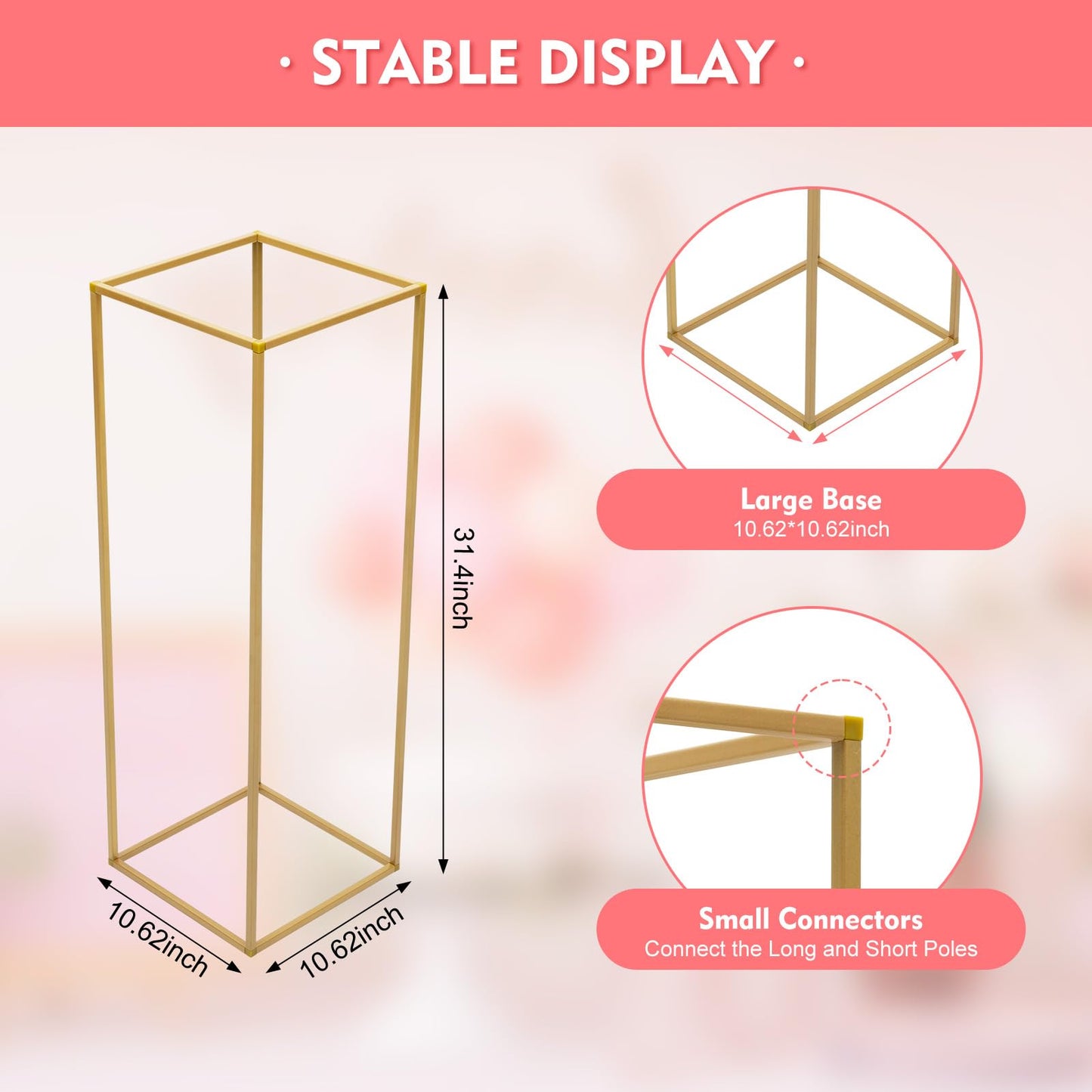 10PCs Wedding Centerpiece Flower Stand,31.49inch Gold Flower Vases,Tall Metal Vase Column Rectangular Flower Display Rack for Home Party Wedding Decoration