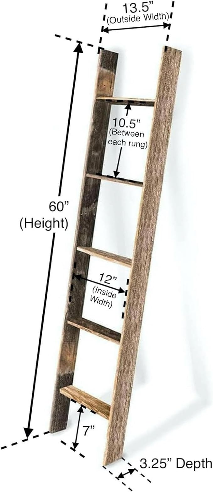 BarnwoodUSA Reclaimed Wood Bookcase Ladder (5 Foot, Black)