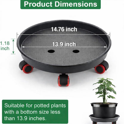RooTrimmer 15 Inch Plant Caddy with Wheels,Heavy Duty Rolling Planter Dolly,Drainage Holes & Drip Tray,Movable Plant Stand for Heavy Pots Indoor Outdoor