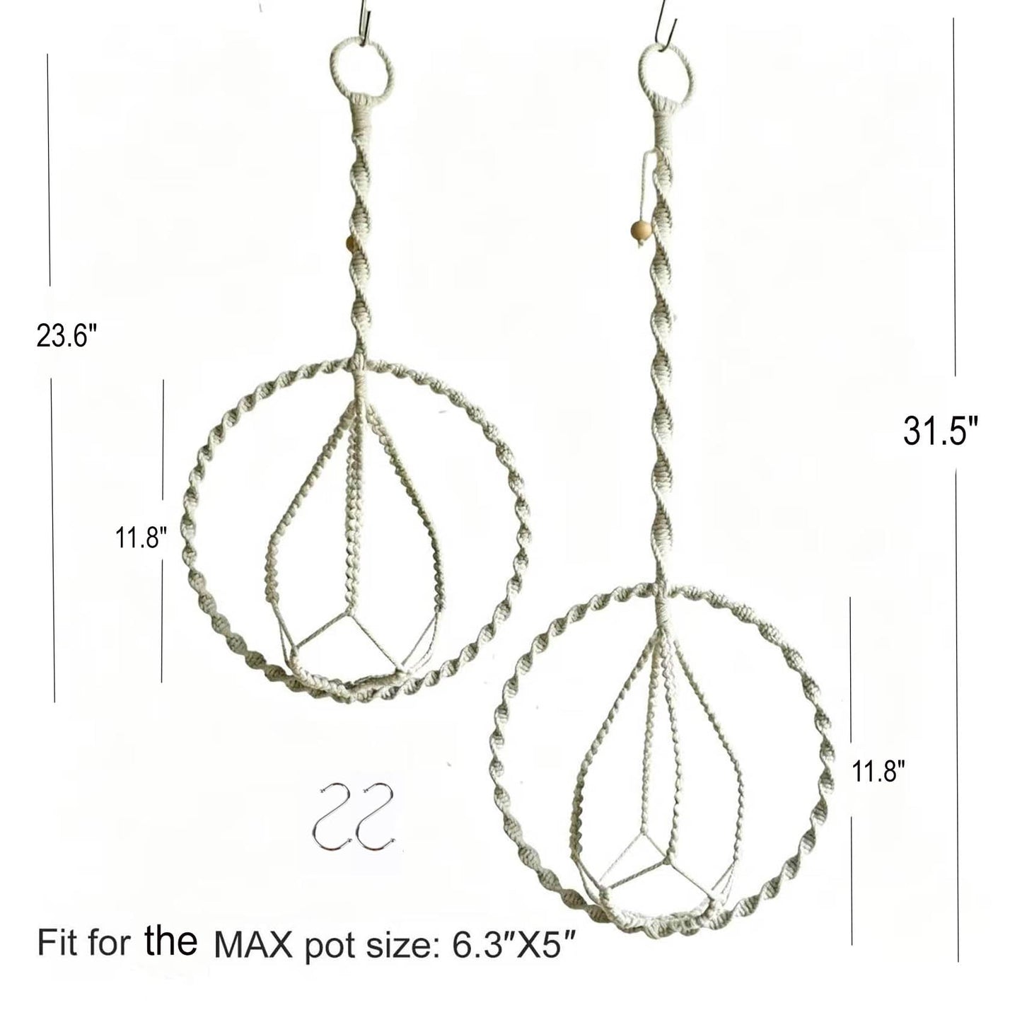 Macravine 2-Pack Plant Hanger with, Handcraft Planter Holder, Boho Chic Handmade Pot Holder for Home/Window Decoration, 2 Sizes 11.8"*23.6", 11.8" *31.5", Beige (No Pot and Plant Included)