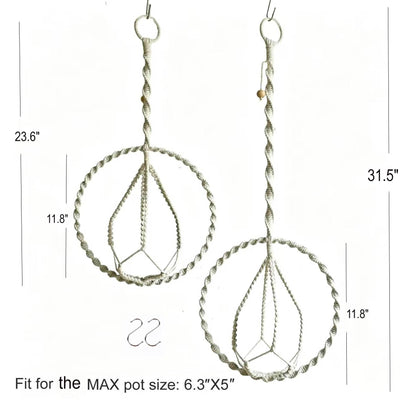 Macravine 2-Pack Plant Hanger with, Handcraft Planter Holder, Boho Chic Handmade Pot Holder for Home/Window Decoration, 2 Sizes 11.8"*23.6", 11.8" *31.5", Beige (No Pot and Plant Included)