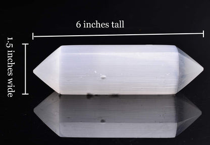 AMOYSTONE Selenite Crystal Wand Double Termated Crystal Point 6 Sides Selenite Wands Large 6" 1 PC