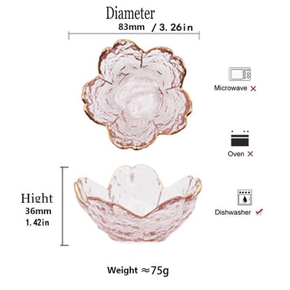 Seasoning bowls with gold rim,6 pcs Pink Cherry Flower Crystal Glass Appetizer Plates dipping bowls Small Glass Dish 3.26*1.42 inch ,6.2oz pink glass plates mini for charcuterie board (Phnom Penh)