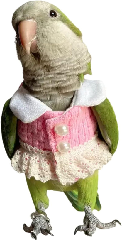 Bird Diaper Flight Suit - Pink Top Bird Clothes Cosplay Photo Prop for Parrots, Lovebirds, Parakeets, Cockatiels & Small Animals (Green Quaker)