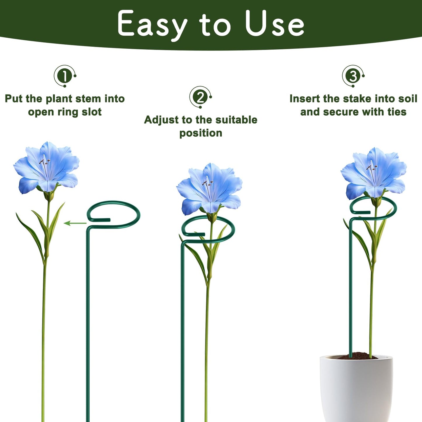 FEED GARDEN 16 Inch 12 Pack Plant Support Stakes, Metal Garden Flower Stakes and Supports for Outdoor Plants, Plant Stem Support with 24 Twist Ties for Amaryllis Lily Rose Peony Tomatoes Gladiolus