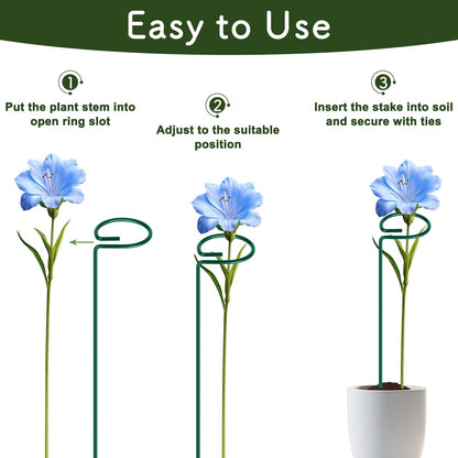FEED GARDEN 16 Inch 12 Pack Plant Support Stakes, Metal Garden Flower Stakes and Supports for Outdoor Plants, Plant Stem Support with 24 Twist Ties for Amaryllis Lily Rose Peony Tomatoes Gladiolus