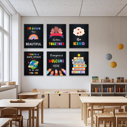 Diversity for Classroom Decorations Canvas Wall Art Decoration,Kindness Diversity ,Teacher for Elementary Classroom DecorLiving Room Canvas Wall Art,Home Deco,Tabletop/Hanging，6-pack(29 x 38 cm) framed
