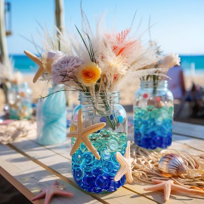 HappyFiller 630 PCS Lake Blue Acrylic Flat Marbles Decorative Gem Stones for Vase Fillers,Beach Theme Wedding Centerpieces,Table Scatters,Party Confetti,Candle Holder,Fish Tank Pebbles Beads