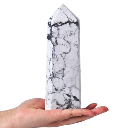 CNYANFEI Natural White Howlite Crystal Wand Tower Hexagonal Polished Stone 1.7-2.2 Lbs for Healing Meditation Reiki Chakra Balancing Home Decor Unique Handcrafted Gift