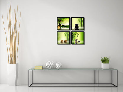 Pyradecor 4 Panels Framed Canvas Wall Art Contemporary Zen Canvas Prints Perfect Bamboo Green Pictures Paintings Artwork for Home Office Decorations