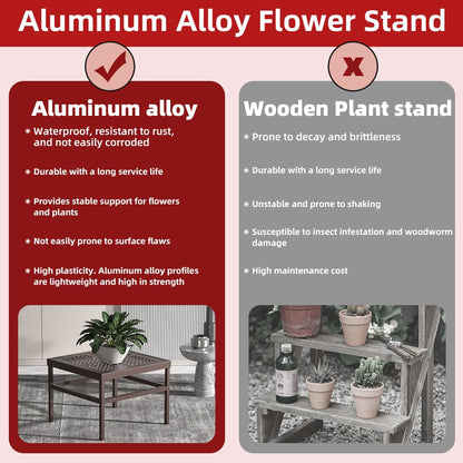 DHYGOTFUR Plant Stand - Indoor/Outdoor Extra-Sturdy Aluminum Plant Stand – Ideal for Patios, Gardens, Living Room Decoration（Brown）