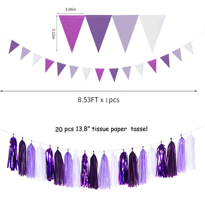 Purple White Lavender Party-Decorations Streamers - 28pcs Tissue Pom Poms,Women Girl Birthday Supplies Tassel Garland Banner,Baby Bridal Shower Wedding Engagement Bachelorette Graduation Decor Lasting Surprise