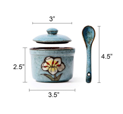 Ceramic Flower Sugar Salt Pepper Storage Jar Seasoning Pot with Spoon
