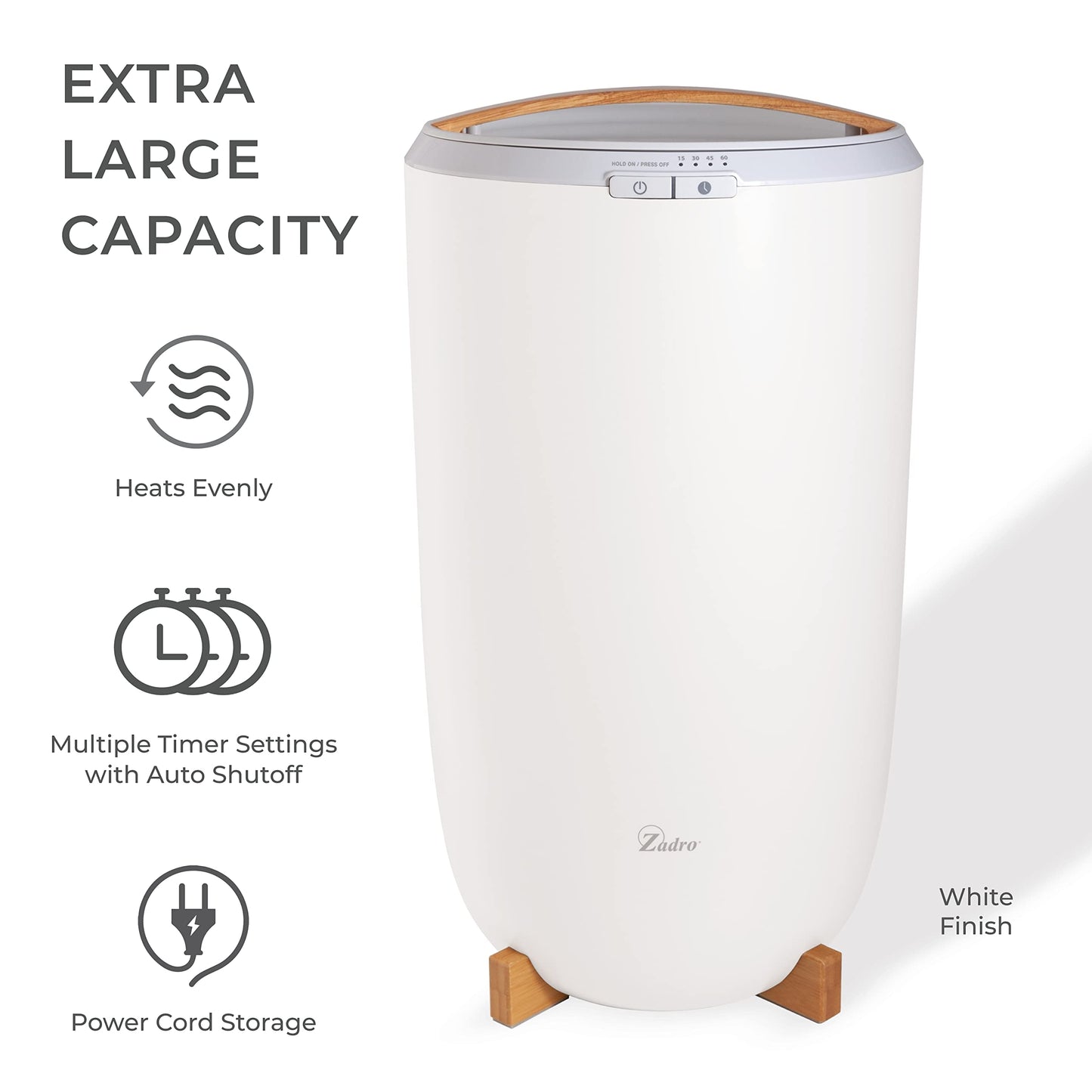 Zadro Large Hot Towel Warmer Bucket Timer Electric Towel Warmer for Bathroom Auto-Shut Off Heated Towel Warmer Spa (Large | 20L | 12" Dia. x 21" Tall, White)