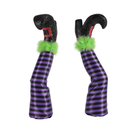 Fukaisu 2 Pcs Halloween Witch Leg Decorations with 2 Rods, Upside Down 3D Witch Legs Garden Stake Boots Decor with Purple Stripes for Lawn Garden & Indoor Halloween Shoes Decorations ﻿