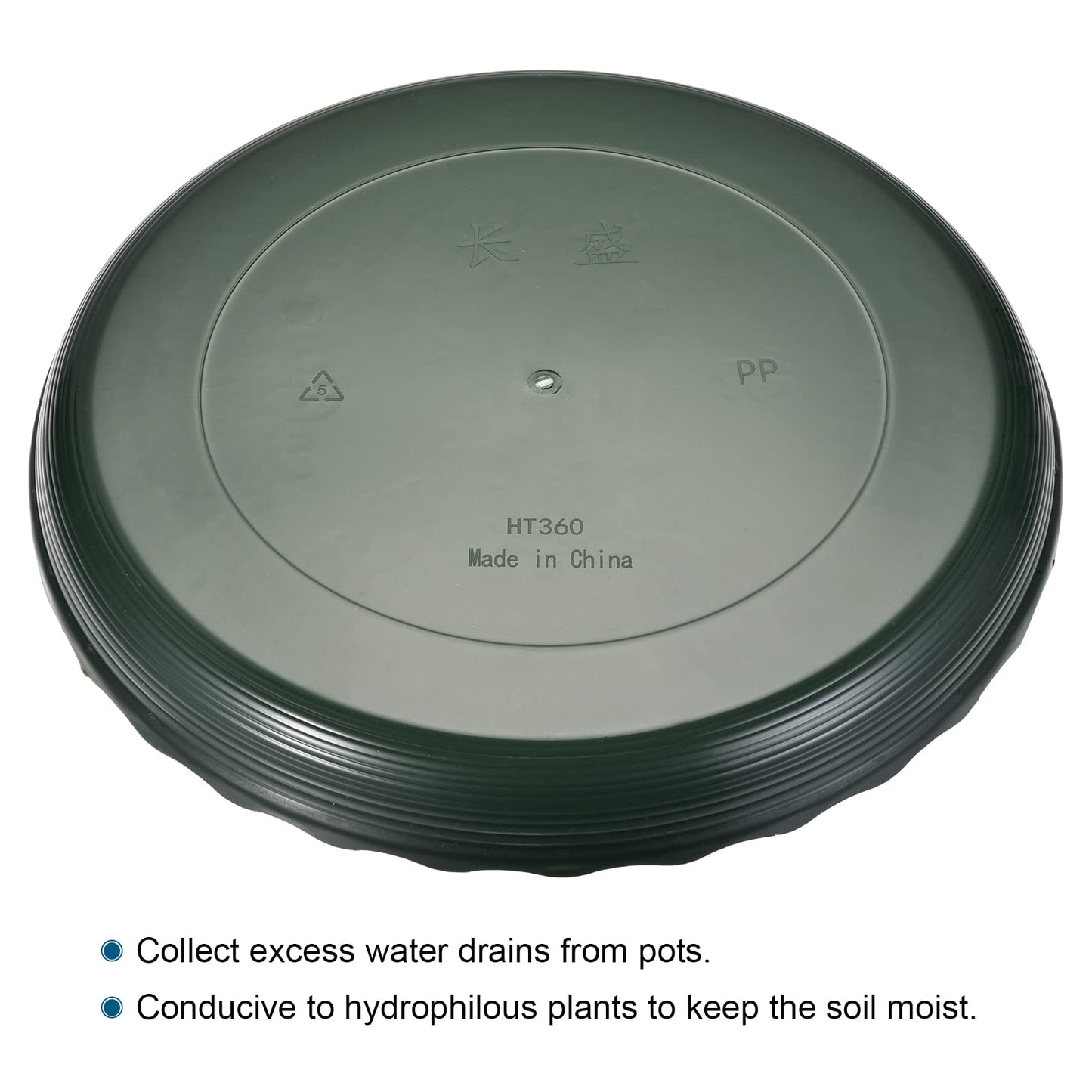 MECCANIXITY Plant Pot Saucer 14" Plastic Waved Round Flower Drip Tray for Indoor Outdoor, Green Pack of 6