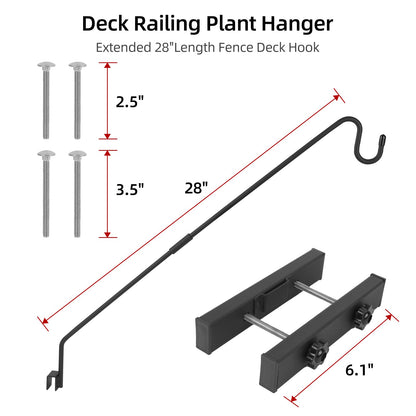 Monalife Deck Hook Railing Mount - Heavy Duty Metal Shepherds Hook Bracket for Outdoor Plant Hanger, Bird Feeder Hanger, Plant Hooks, Flower Baskets, Lanterns - 360° Rotating Pole, Extended Arm