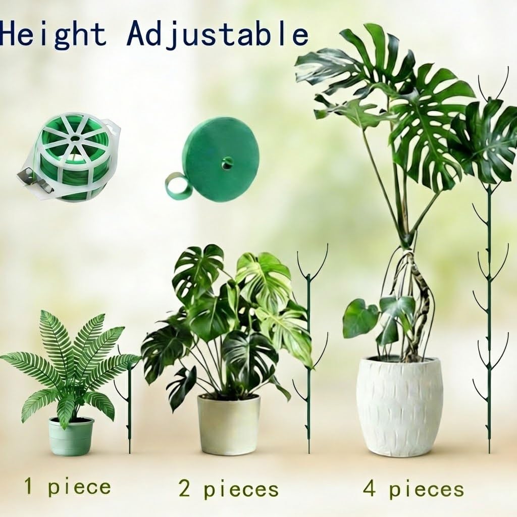 Stackable Plant Support Stakes Kit, 10 Pack Garden Plant Stakes with 20m Tie Wire & 2m Velcro Straps, Adjustable Plastic Trellis Support Frame for Climbing Plants, Vines, Indoor Outdoor Pots