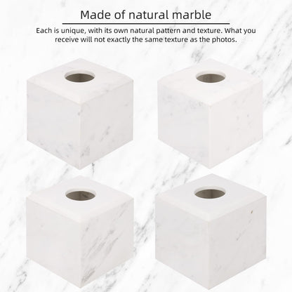 Natural Marble Square Tissue Box Cover,Stone Modern Decorative Sturdy Napkin Box Holder Case,Facial Paper Organizer for Bathroom Vanity Toilet Countertop,Kitchen (1, Jazz White, 5.71 * 5.71 * 5.51)