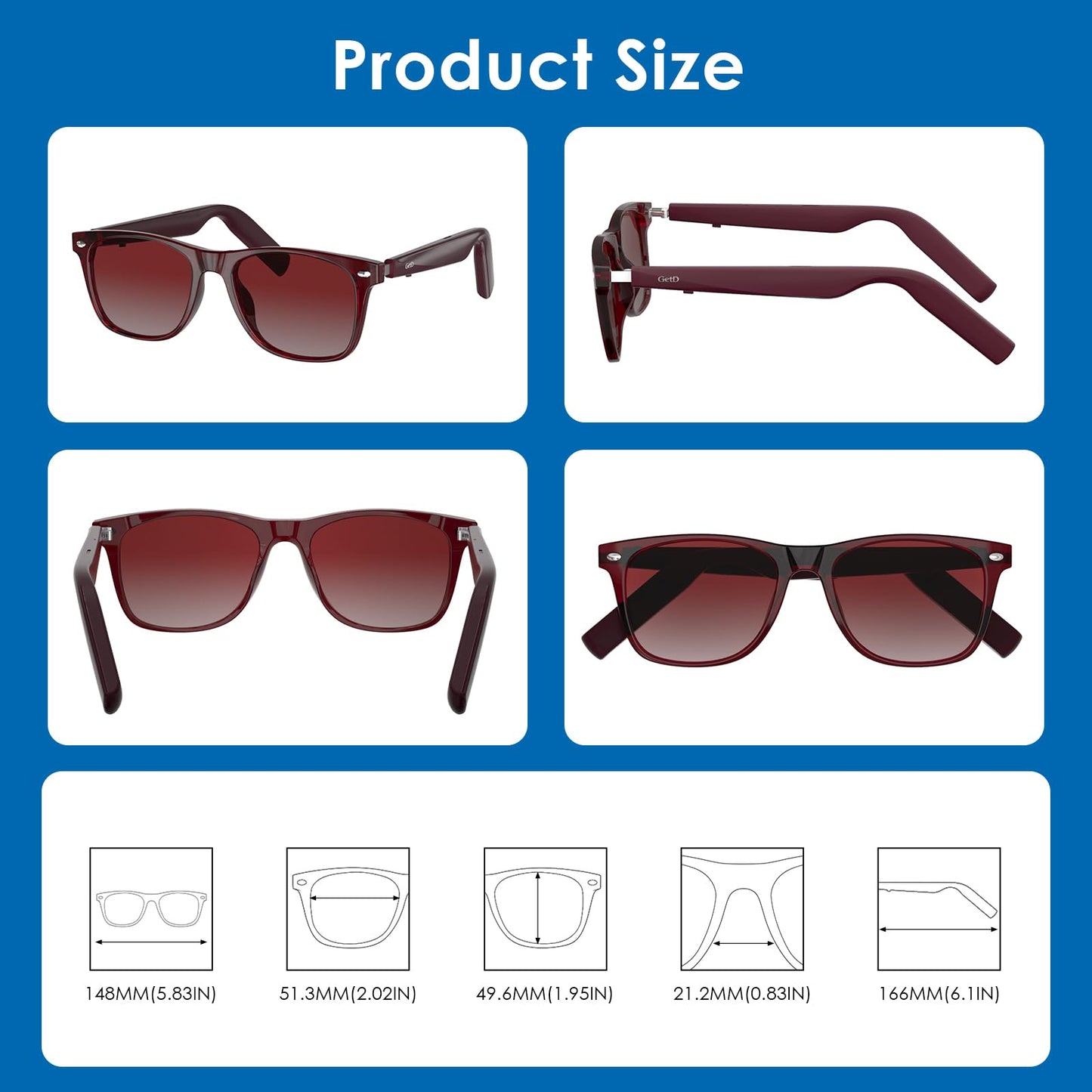 GetD AI Glasses for Men & Women, Smart Glasses Powered by ChatGPT, AI Real-time Translation with 145 Languages, 11H Music Play, Bluetooth Glasses with Photochromic Lens for Daily Use, Travel