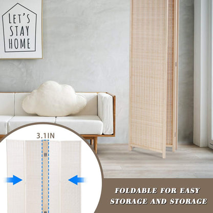 FDW Bamboo Room Divider Folding Privacy Wooden Screen 4 Panel 72 Inches High 17.7 Inches Wide Room Divider for Bedroom Office Study,Natural