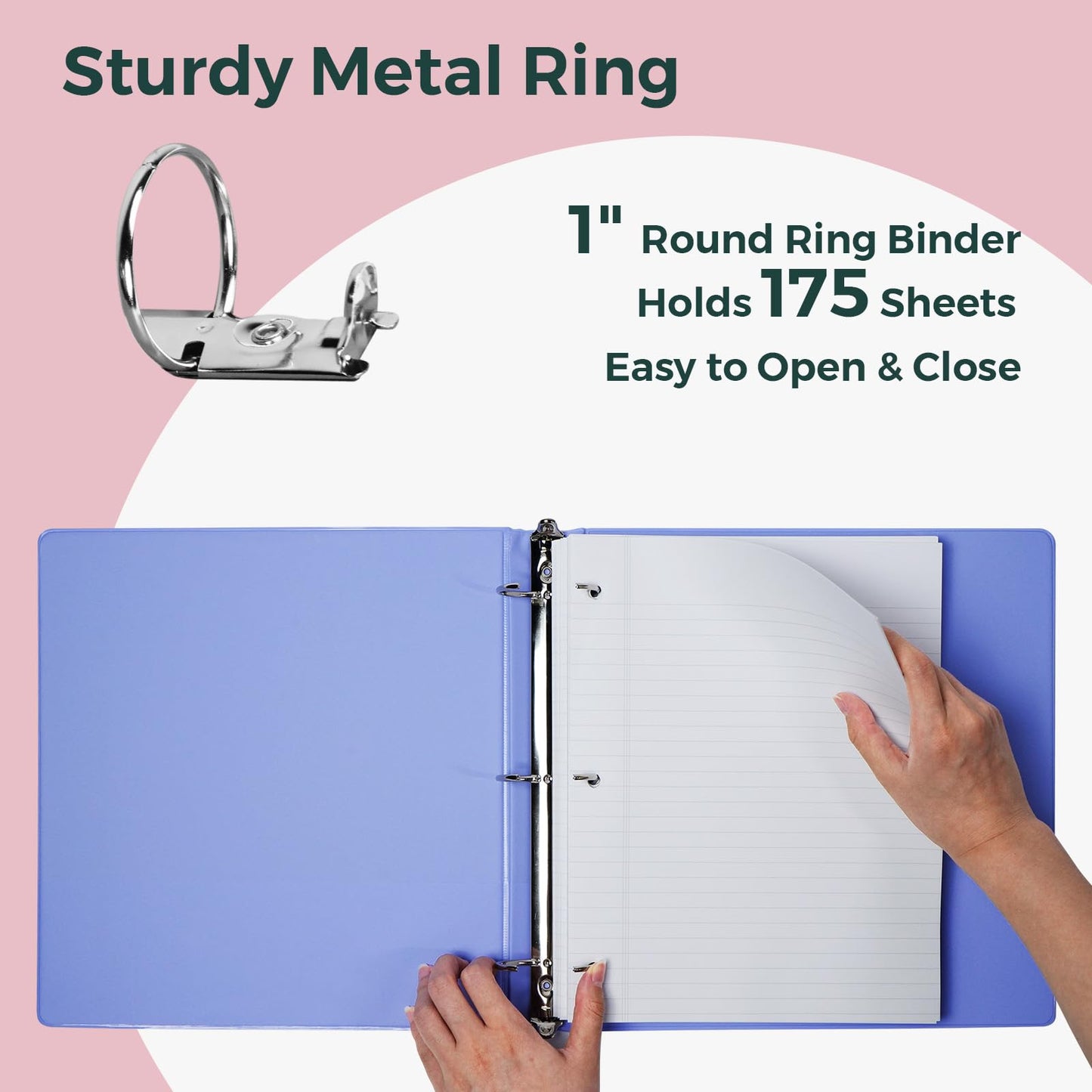 POPRUN 3 Ring Binder 1 Inch, PVC-Free, Holds 175 Sheets of 8.5 x 11 Paper, Extra Durable Organizer with 2 Pockets for School & Office, Heavy-Duty, 4 Pack, White