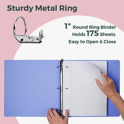 POPRUN 3 Ring Binder 1 Inch, PVC-Free, Holds 175 Sheets of 8.5 x 11 Paper, Extra Durable Organizer with 2 Pockets for School & Office, Heavy-Duty, 4 Pack, Multicolor