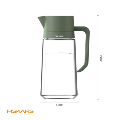 Fiskars Glass Watering Can for Indoor Plants, Small Pitcher for Succulents & Herbs, Easy Fill Top Design and Mess Free Pouring with Narrow Spout for House Plants, Modern Decor Style, 17 oz, Clear