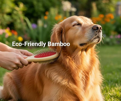 Double-Sided Pet Grooming Brush, Bamboo, for Dogs and Cats | Soft Bristles and Firm Pins, All Coat Types