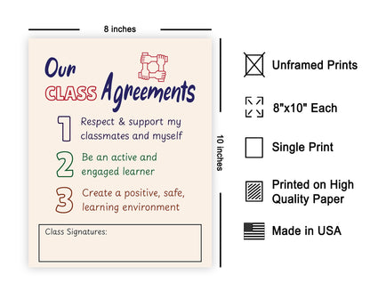 Poster Master Our Class Agreements Poster - Learning Environment Print - Preppy Art - Educational Art - Gift for Teacher & Students - Great Wall Decor for School or Classroom - 8x10 UNFRAMED Wall Art