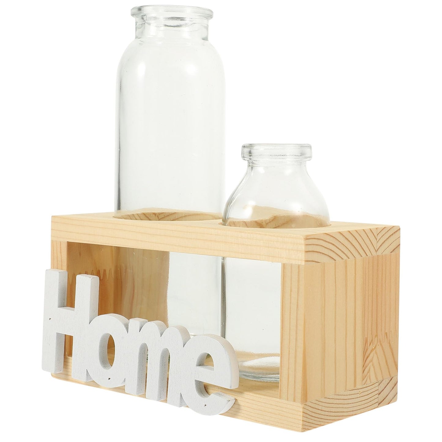 SEWACC Hydroponic Glass Planter with Wooden Stand, Nordic Style Indoor Plant Vase for Desktop Terrarium and Table Centerpiece Home Décor Set with 2 Glass Vases
