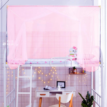 Eimilaly 8 Corner Bed Canopy Curtains for Girls Boys, Dormitory, Loft, 1-1.8M Bed, Outdoor Camping - Pink