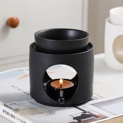 Warmself Hand Made Large Capacity Essential Oil Burner Wax Melt Burners, Aromatherapy Aroma Burner Ceramic Oil Diffuser Candle Tealight Holder Home Bedroom Decor-Black