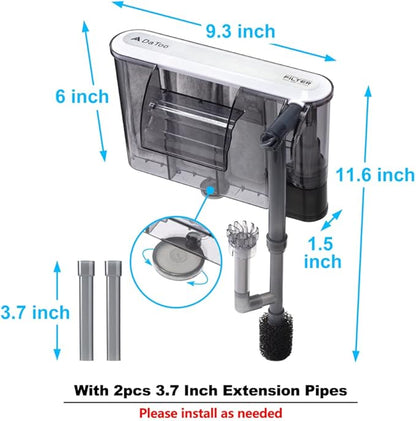 DaToo Aquarium Hang On Filter Small Fish Tank Hanging Filter Power Waterfall Filtration System for 20 to 30 Gallon Aquariums