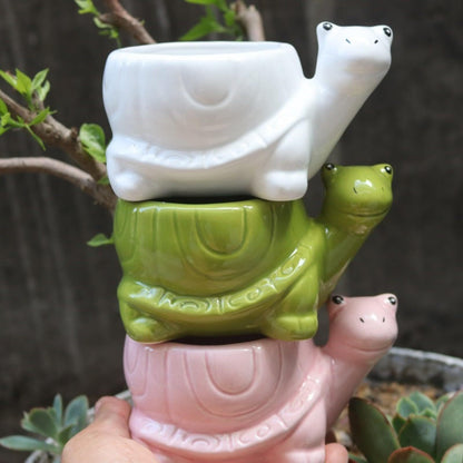 yeyo Elegant Creative Little Turtle Succulent Flower Pot Kindergarten Cute Animal Potted Plant for Balcony(Green)