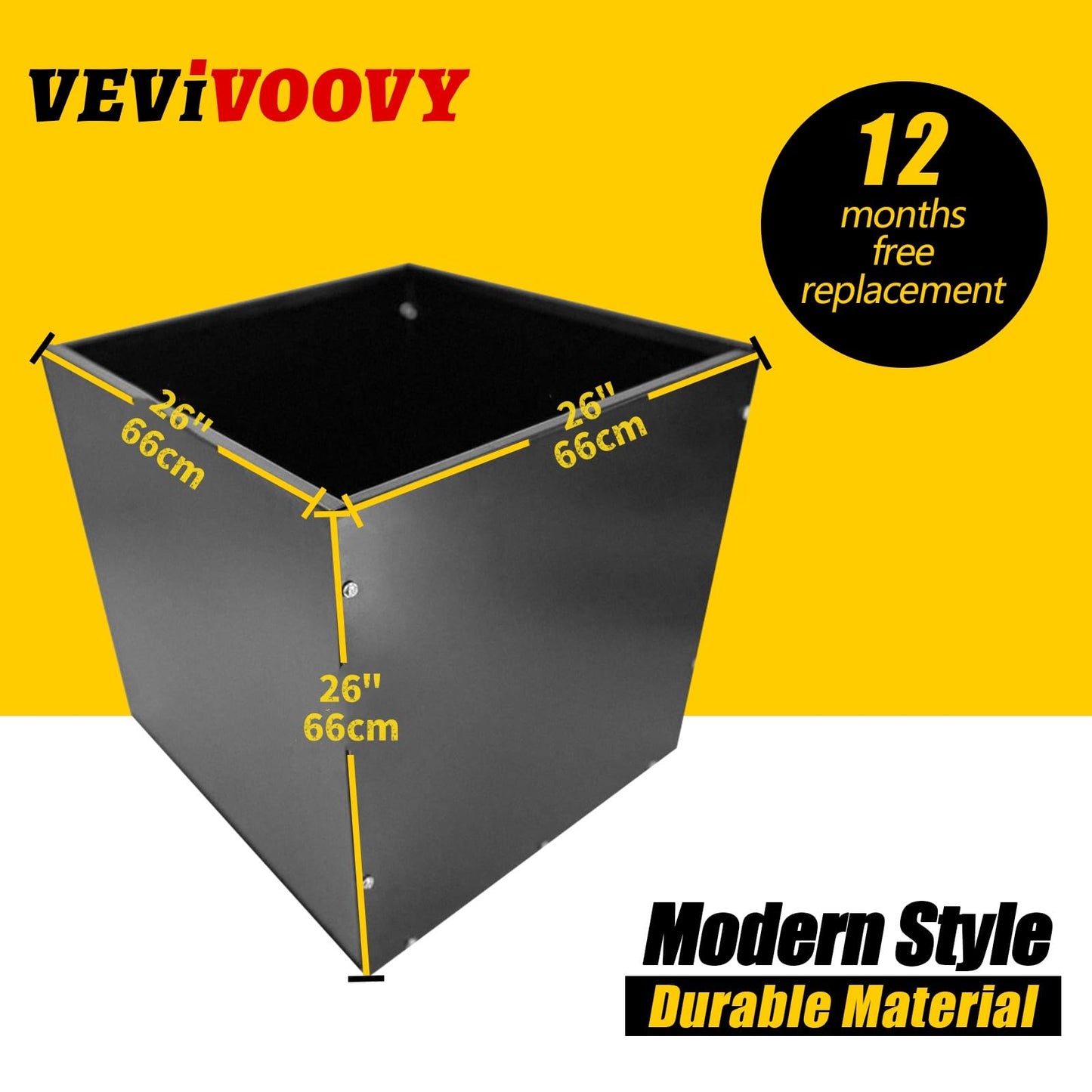 VEVIVOOVY Heavy Duty Steel Planter Box (16"x16"x16"),Square Tall Planter Modern Detached for Indoor & Outdoor Planters Cube,Black Flower Plant Pot for Commercial Residential for Patio Deck & Backyard