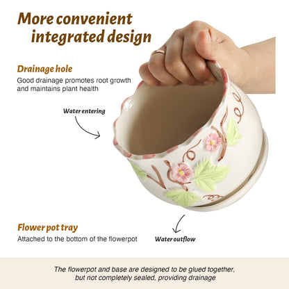 STHIE Ceramic Plant Pots with Drainage Holes and Saucers, Round Flower Pots for Indoor Plant, 4/5.2/6.6 Inches Vintage Flower Planters Set of 3