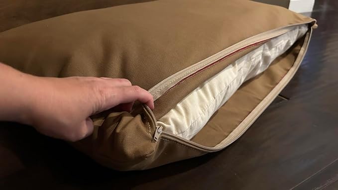 Natural Cotton Canvas Dog Bed – Raw Cotton Filled Pet Cushion Insert, Breathable Eco-Friendly Dog Mattress, Durable Washable Cover with Zipper (Medium Brown, Large 48"x30"x5")